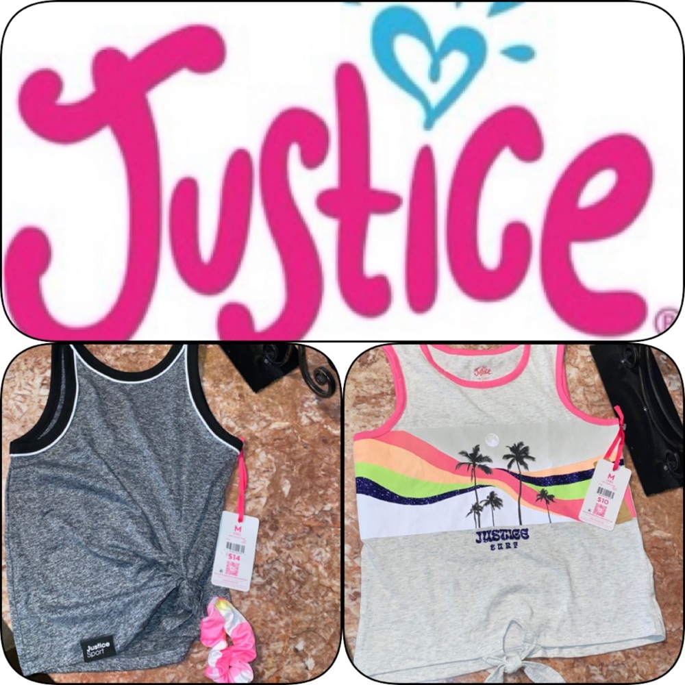 Justice Sports Girls Hineck 2 Tank Tops Color Grey Size M 10 Sleeveless NWT